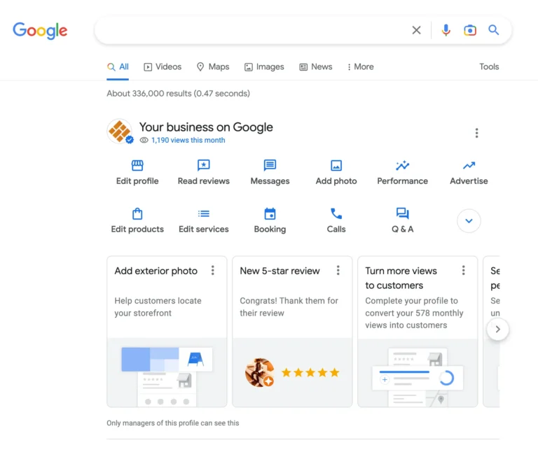 Imagine cu panoul de administrare Google Business Profile - Serviciu oferit de madalinfeher.ro