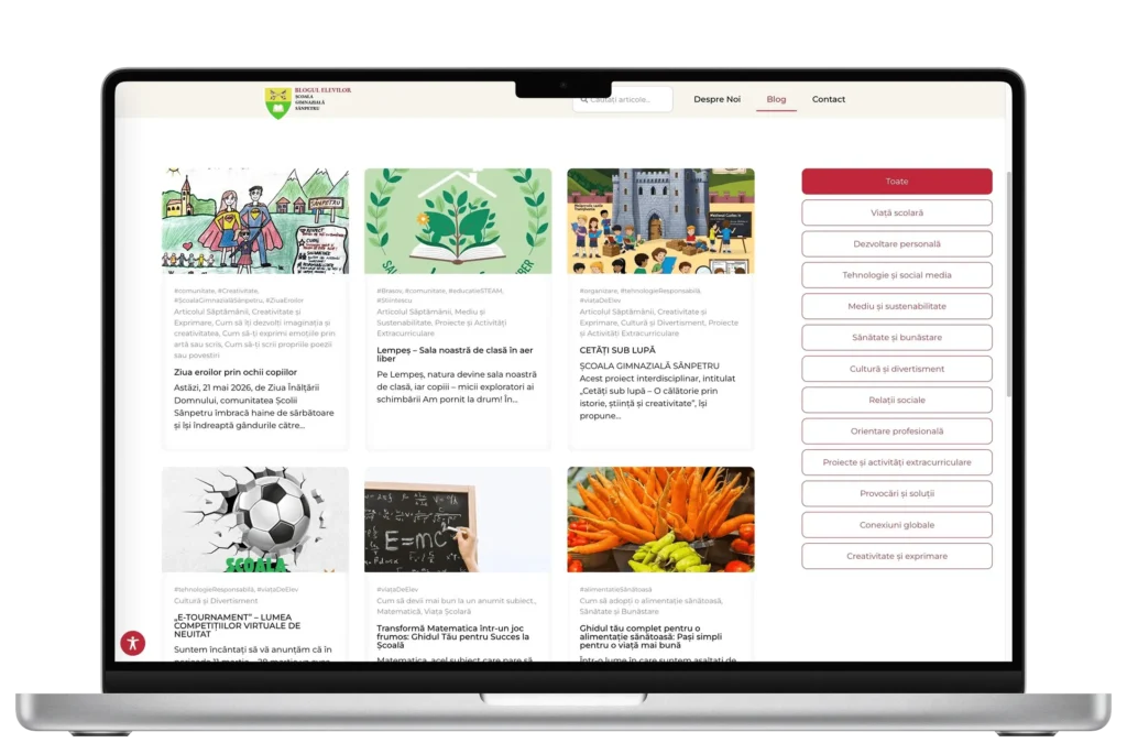 Mockup Platforma Web Blogul Elevilor, pentru elevii Școlii Gimnaziale Sânpetru - proiect realizat de madalinfeher.ro în colaborare cu Școala Gimnazială Sânpetru