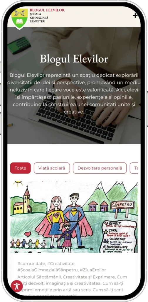 Mockup Platforma Web Blogul Elevilor, pentru elevii Școlii Gimnaziale Sânpetru - proiect realizat de madalinfeher.ro în colaborare cu Școala Gimnazială Sânpetru