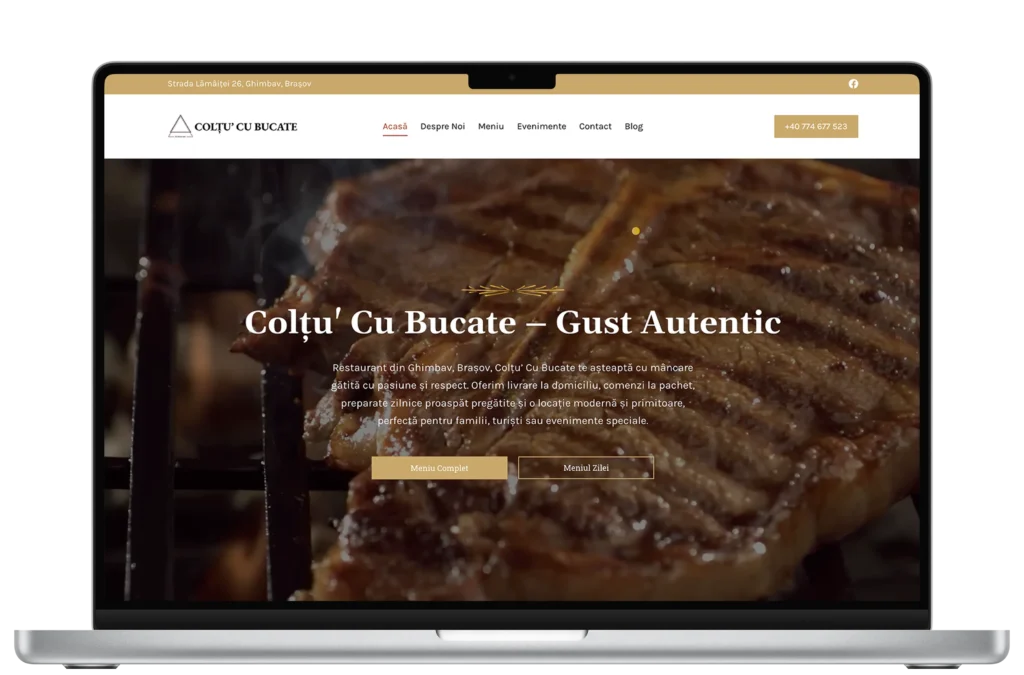 Captură de ecran din secțiunea de comenzi online și meniu al noului website pentru restaurantul Colțu’ Cu Bucate, realizat de Mădălin Feher.