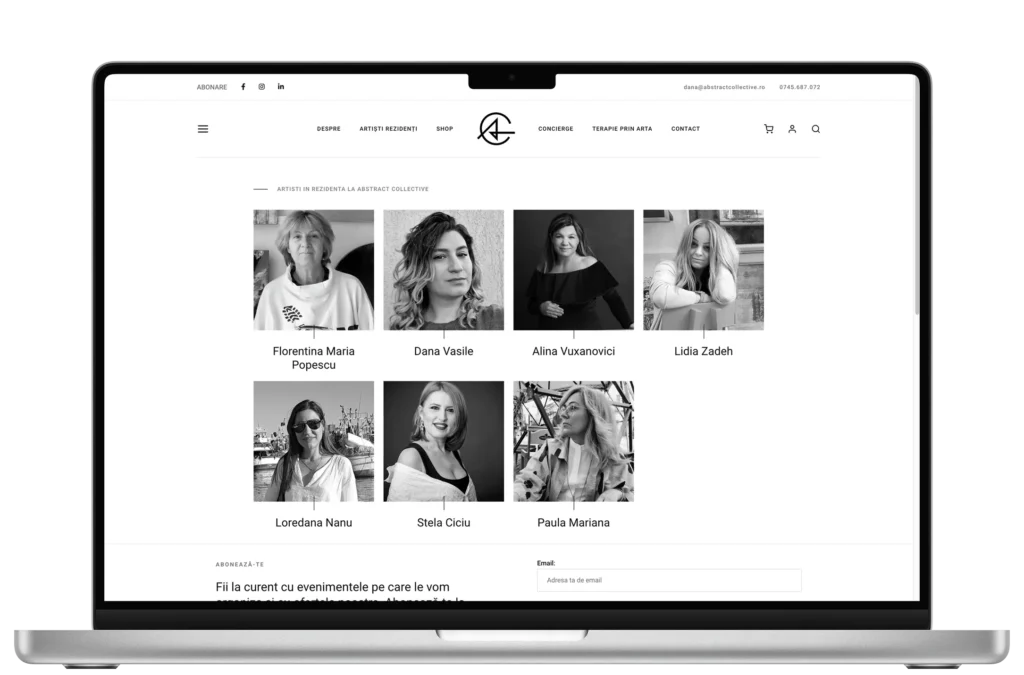 Mockup cu website-ul realizat de madalinfeher.ro, AbstractCollective - Magazin Online pentru vânzare tablouri pictate manual, artă.