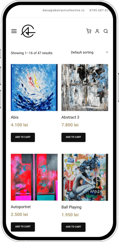 Mockup cu website-ul realizat de madalinfeher.ro, AbstractCollective - Magazin Online pentru vânzare tablouri pictate manual, artă.