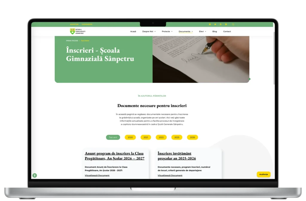 Mockup platformă Website pentru instituție invățământ Școala Gimnazială Sânpetru - Website realizat de Mădălin Feher (mădălinfeher.ro)