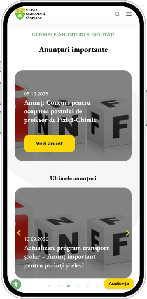 Mockup platformă Website pentru instituție invățământ Școala Gimnazială Sânpetru - Website realizat de Mădălin Feher (mădălinfeher.ro)