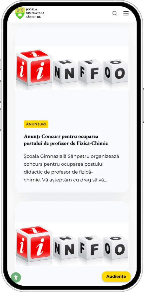 Mockup platformă Website pentru instituție invățământ Școala Gimnazială Sânpetru - Website realizat de Mădălin Feher (mădălinfeher.ro)