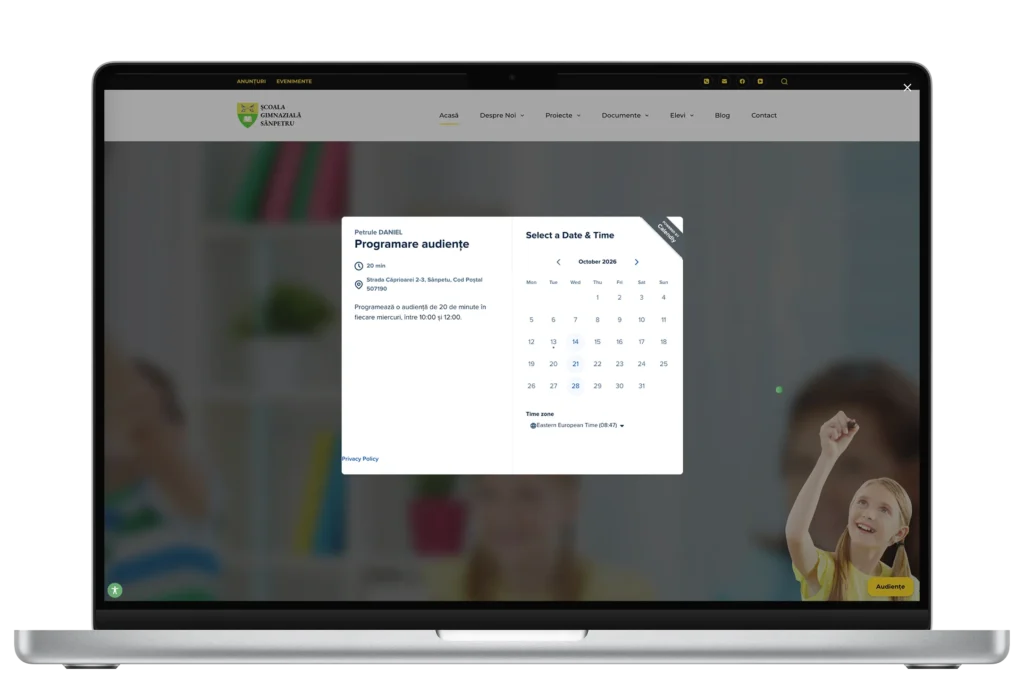 Mockup platformă Website pentru instituție invățământ Școala Gimnazială Sânpetru - Website realizat de Mădălin Feher (mădălinfeher.ro)
