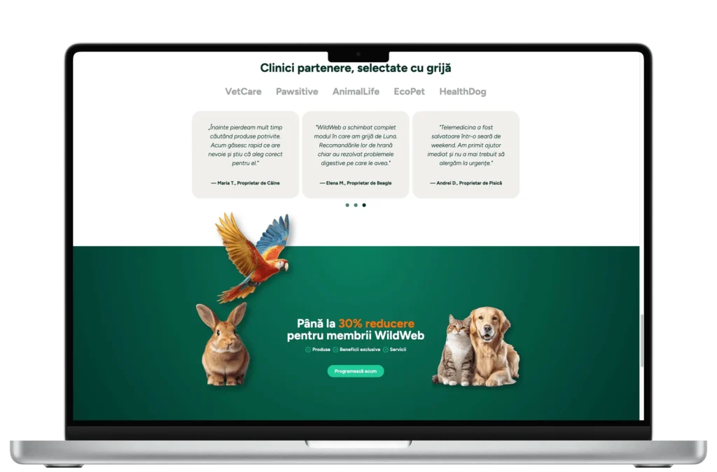 Mockup website magazin online pentru vânzarea produselor de hrănire a animalelor - website realizat de madalinfeher.ro în colaborare B2B prin intermediere