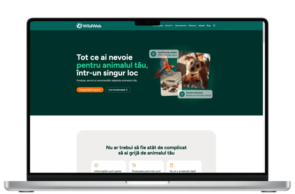 Mockup website magazin online pentru vânzarea produselor de hrănire a animalelor - website realizat de madalinfeher.ro în colaborare B2B prin intermediere